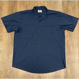 VTG Dickies Shirt Mens XL Blue Work Mechanic USA Worked In Button Up